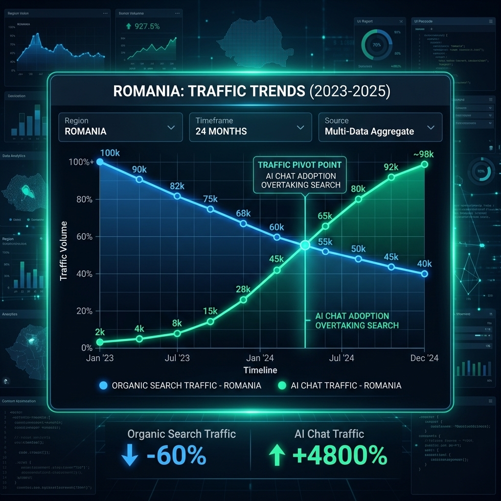 Where is Website Traffic Coming from in Romania? What DWF Data Reveals About Classic SEO Decline and the AI Boom